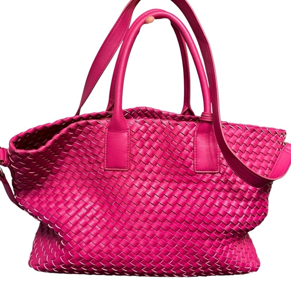 Anne Klein Hot Pink Woven Tote Bag With Shoulder Strap Travel Weekend Bag